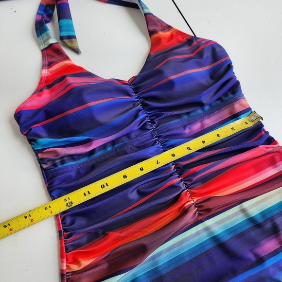 NWOT NOON SWIM Women's Halter 1 Piece Swimming Suit Striped Purple Red Sz 10 - Picture 10 of 16